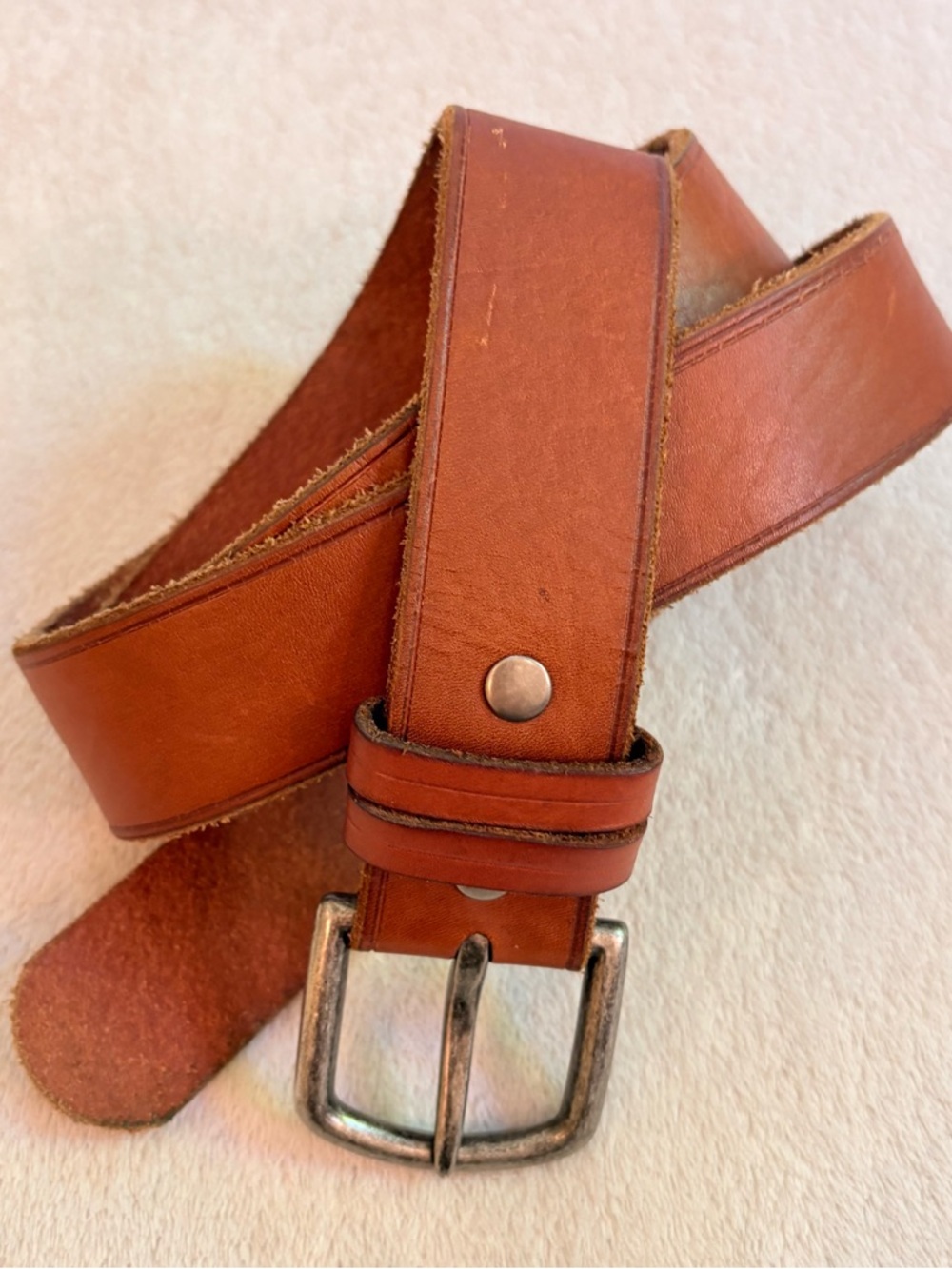 Men's Tan Leather Casual Belt with Antique Silver Buckle Sz 40